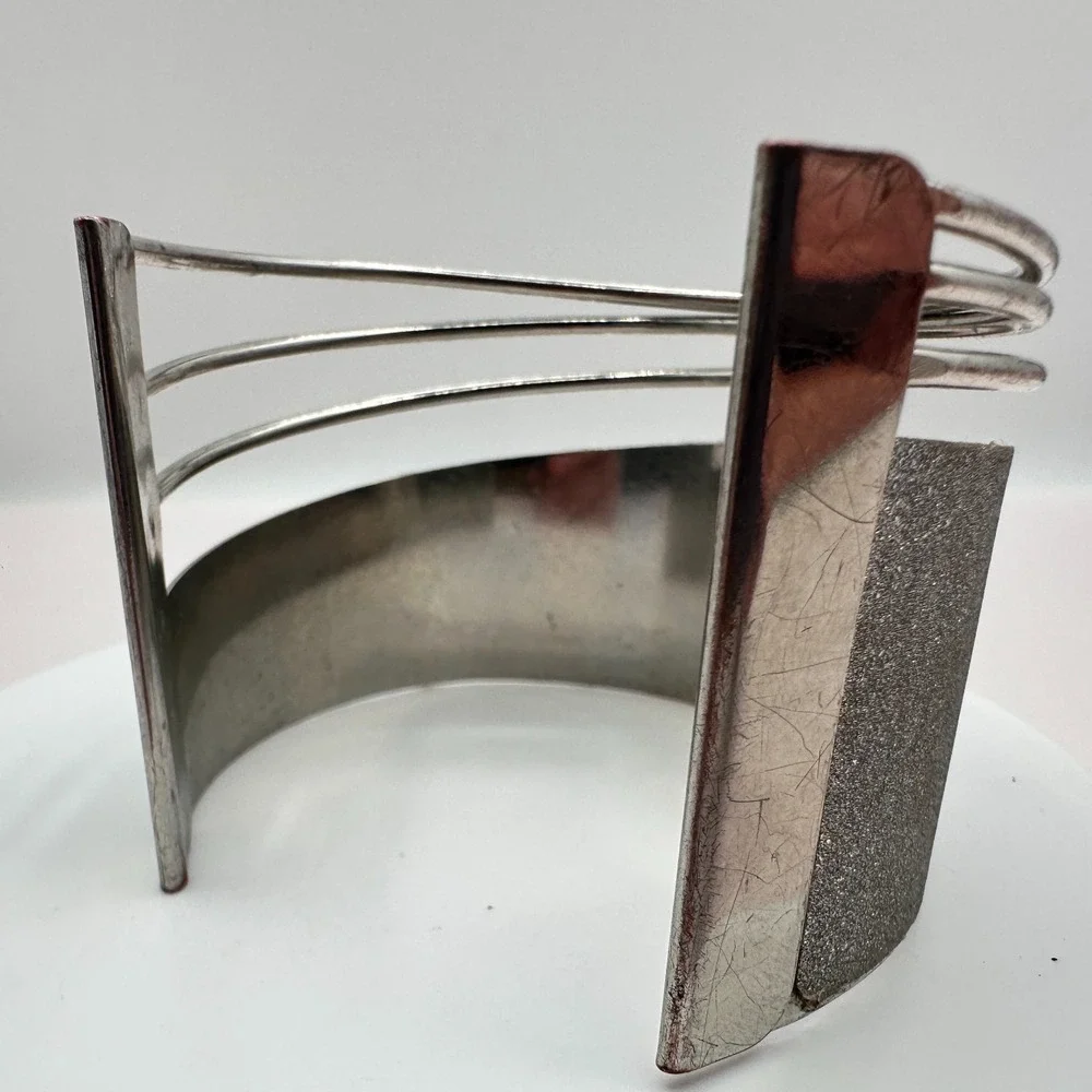 Vintage 90s Silver Tone Textured Glitter Wide Cuff Bracelet Statement